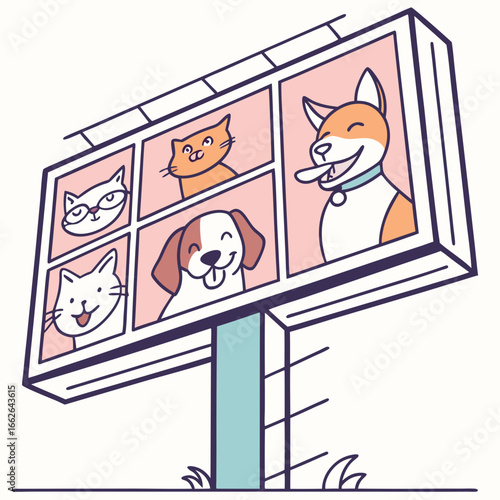 Happy Pets on a Pet Shop Sign Illustration
