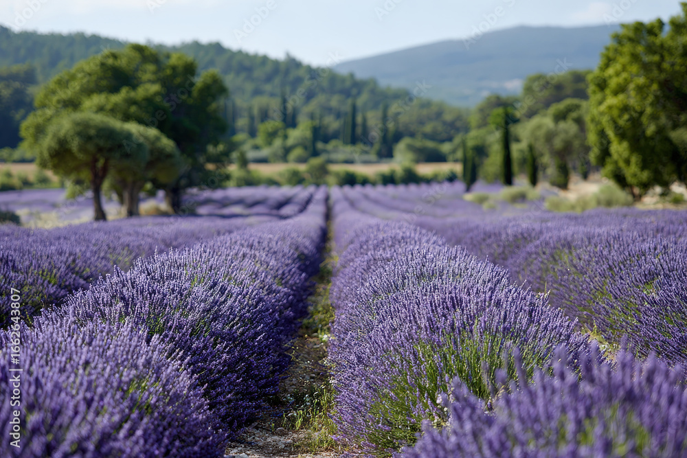 Naklejka premium experience essence of summer in lavender fields of provence where ultrabright blooms stretch endlessly under clear