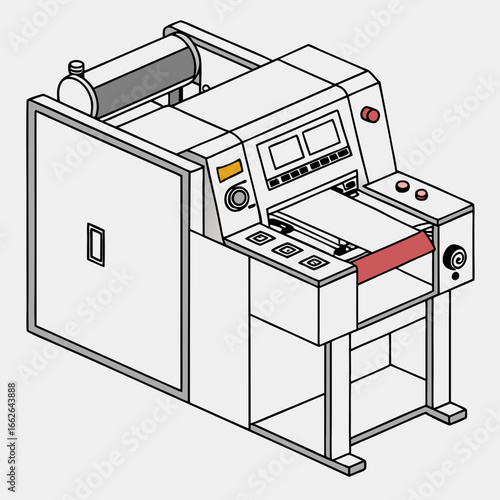 Isometric Illustration of Industrial Printing Machine