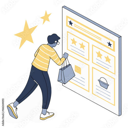 Man Reviewing Online Purchases Isometric Illustration