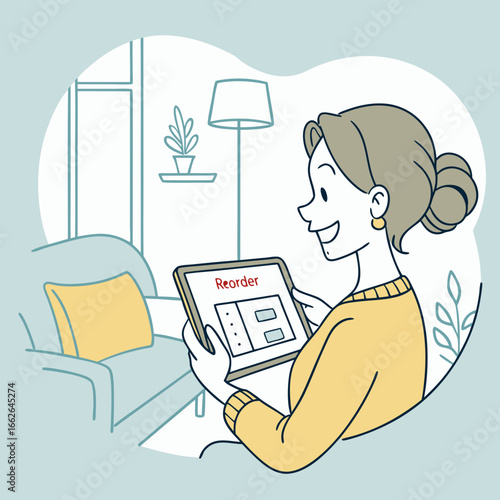 Woman Using Tablet for Online Shopping at Home