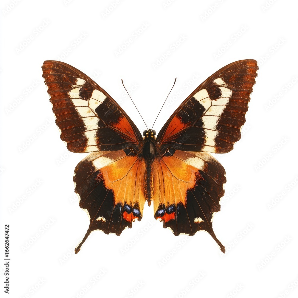 Fototapeta premium Close-up of a butterfly with orange, brown, and white wings