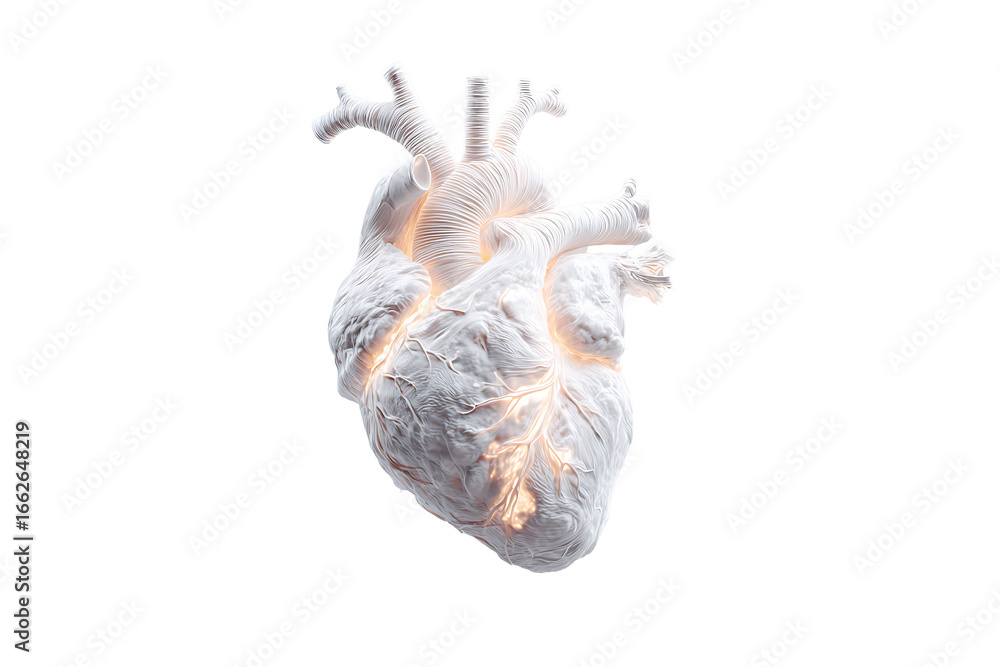 Fototapeta premium Anatomically Accurate White Heart Sculpture Illuminated with Soft Light on a Dark Background