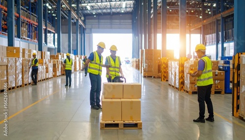 Warehouse workers preparing a shipment, Generated with AI.