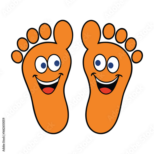 A playful illustration of two feet with cheerful eyes and a bright smile, bringing fun, personality, and whimsy to a simple, quirky character design.
