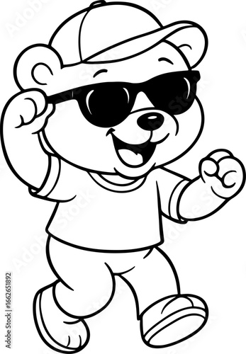 "Cool Cartoon Bear – Line Art of Urban Joy, Playful Swagger & Youthful Energy for Coloring and Character Design"