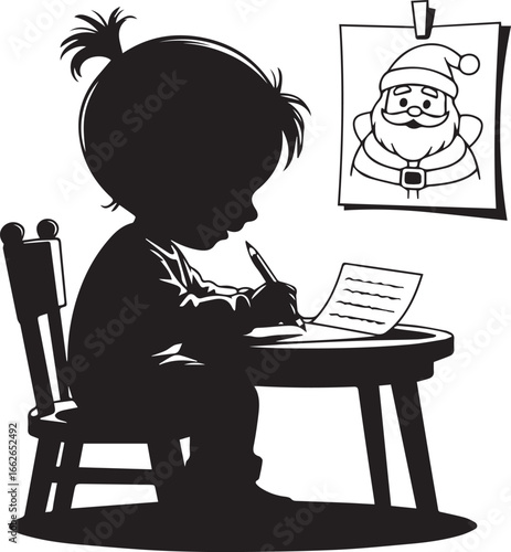 Child Writing a Letter to Santa – Silhouette