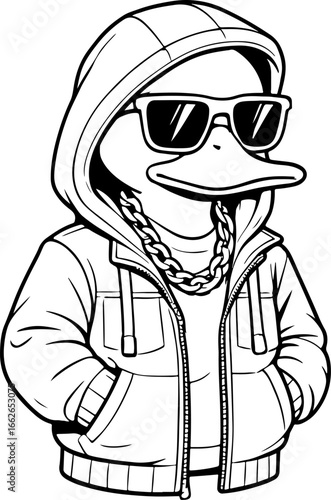 “Cool Urban Duck Line Art – Hoodie, Sunglasses & Street Style Swagger”