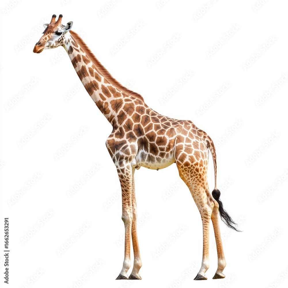 Obraz premium Giraffe standing, profile view, against white background