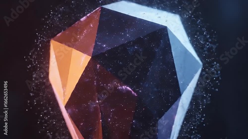Abstract Geometric Crystal Formation with Glowing Light and Particles.
