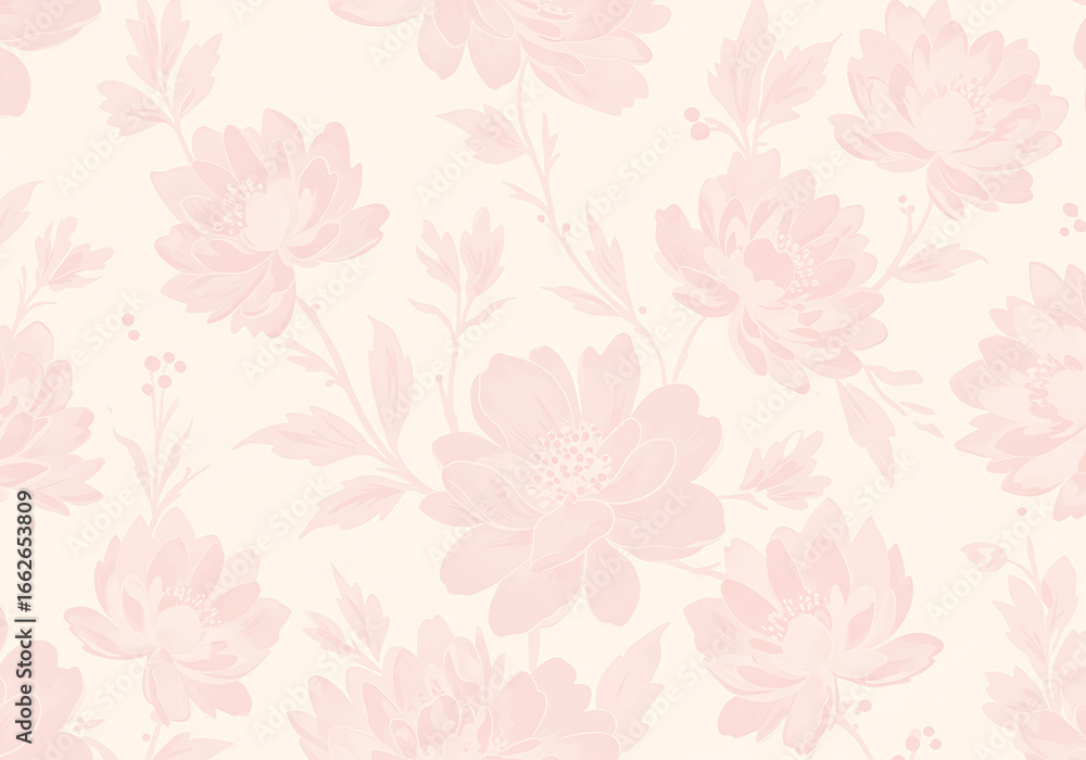 Fototapeta premium A soft, light pink floral pattern creating a gentle, seamless, and elegant background design.