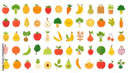 Cute cartoon fruit and vegetable stickers