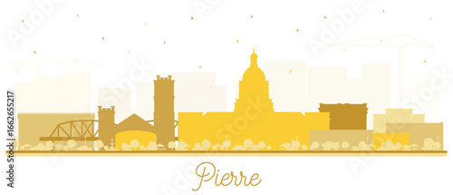 Pierre South Dakota City Skyline Silhouette with golden Buildings Isolated on White. Pierre USA Cityscape with Landmarks. Travel and Tourism Concept with Modern Architecture.