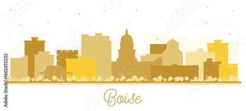 Boise Idaho City Skyline Silhouette with golden Buildings Isolated on White. Illustration. Boise USA Cityscape with Landmarks. Business Travel and Tourism Concept with Modern Architecture.