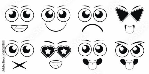 Assortment of cartoon facial expressions on white background