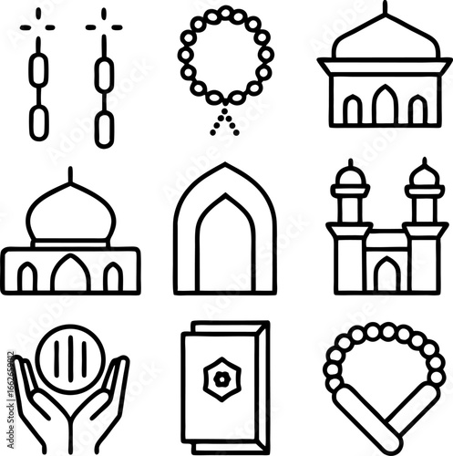 taj mahal vector icon set