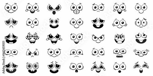 Collection of Cartoon Faces Expressing Various Emotions