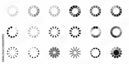 Collection of circular loading spinner icons progress