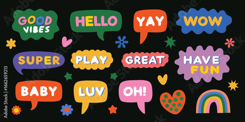 Colorful Speech Bubbles with Positive Affirmations and Icons