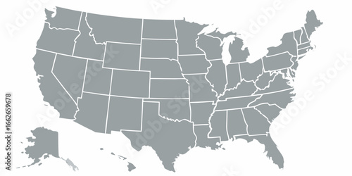 Gray Map of the United States with White State Borders