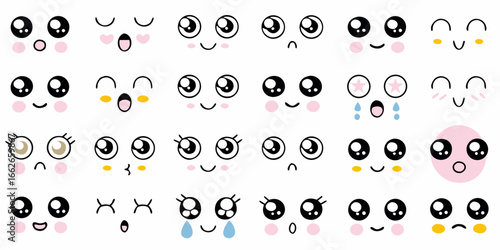 Kawaii Faces Emoticon Set with Various Expressions