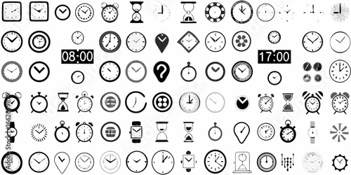 Large collection of various clock icons and designs