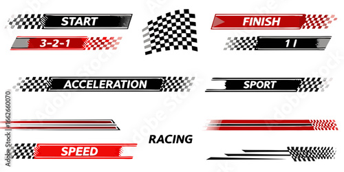 Racing start finish and speed graphic elements acceleration