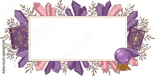 Mystic crystal frame with tarot cards crystal ball