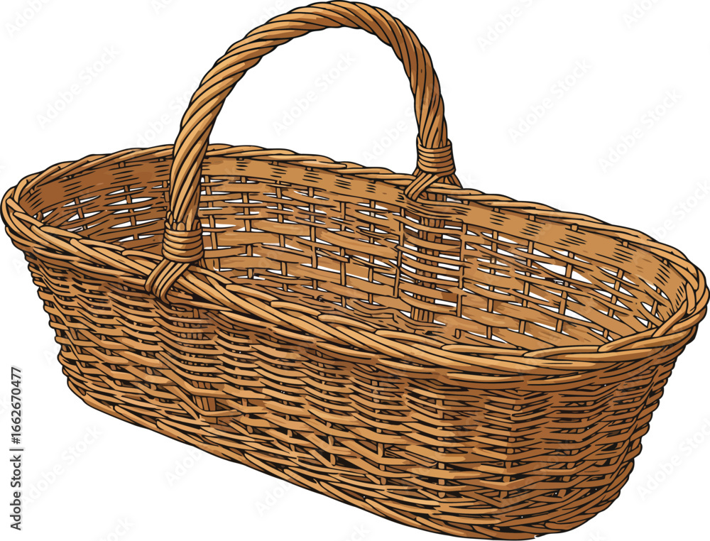Fototapeta premium Woven willow picnic basket with handle