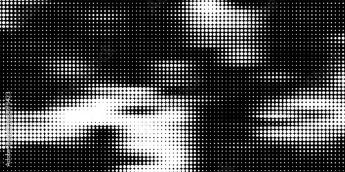 Grunge halftone gradient background. Faded grit noise texture. White and black sand wallpaper. Retro pixelated backdrop. Anime or manga style comic overlay. Vector graphic design textured template