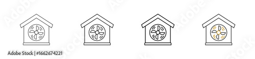 Ventilation System icon set in outline style with various sizes