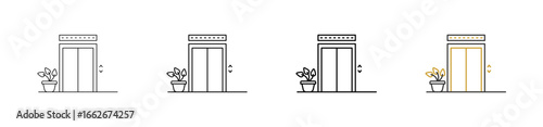 Smart Elevators icon set in outline style with various sizes