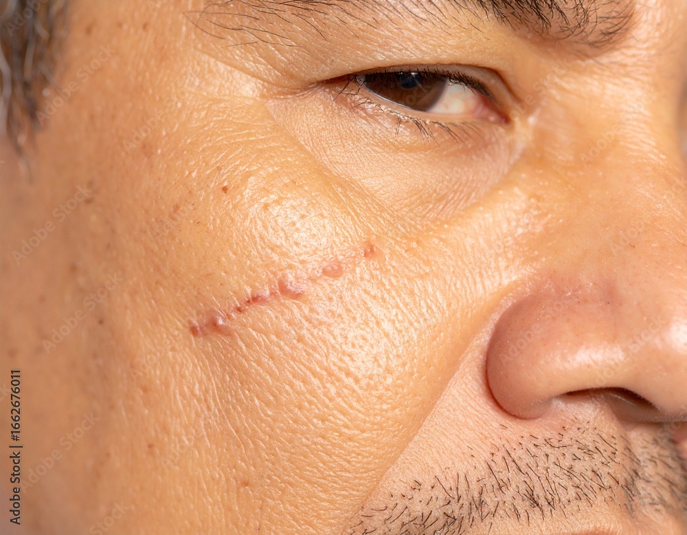 Fototapeta premium Man's Facial Scar Close-Up