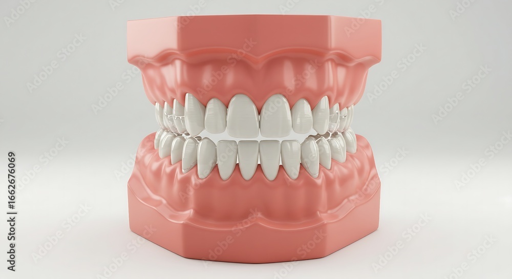 Obraz premium ​A clear aligner dental model shown against a white background for orthodontic advertising and educational use