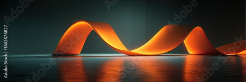 Abstract glowing orange ribbon on dark floor