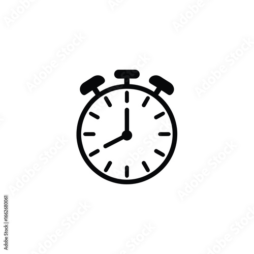 Black Stopwatch Icon with Minute and Hour Hands on Transparent Background