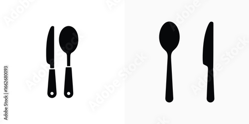 Black Spoon and Knife Cutlery, Minimalist Kitchen Utensils on Transparent Background