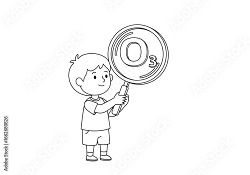 A young boy holding a sign with the ozone symbol, representing environmental science and awareness.