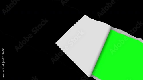 Torn paper texture transition background with green screen. Diagonal way. 4k animation.