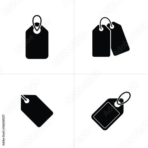 Discount Elements Four Unique Black Price Tags on Transparent Background