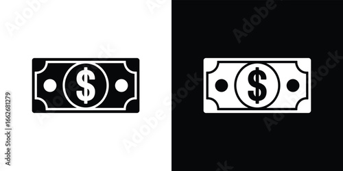 Dollar Bill Icon with Currency Sign, Minimalist Style on Transparent Background