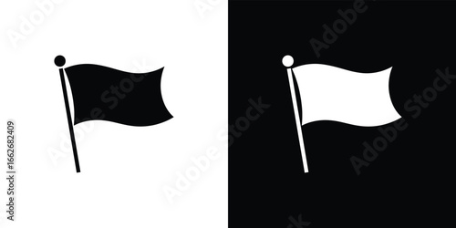 Isolated Black And White Flag Icon Displayed On Contrasting Backgrounds