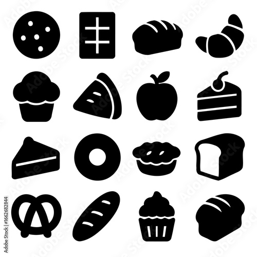 Sweet Temptations: A collection of enticing food icons, from flaky croissants to decadent chocolate and freshly baked bread, forming an irresistible visual feast.