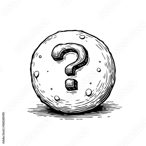 A spherical form etched with a question mark showcasing inquiry doubt or an unknown state rendered
