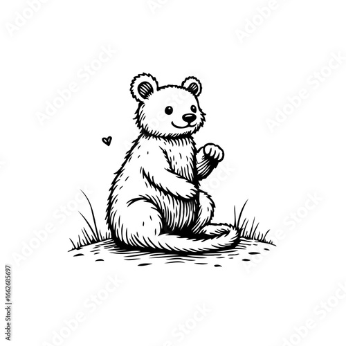 Adorable bear cub illustration on white backdrop showcasing animal innocence and heartwarming