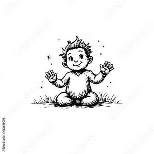 Adorable infant exploring surroundings a playful illustration of childhood discovery and innocence