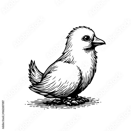 Charming chick illustration, meticulously detailed, captures the essence of fragile new life with