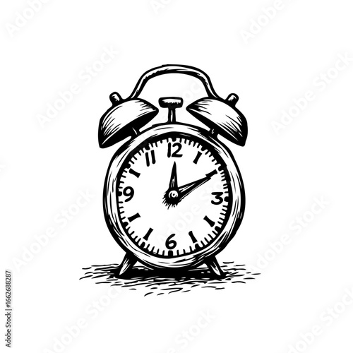 Classic alarm clock illustration depicting timeliness punctuality and the passage of time sketch