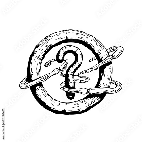 Conceptual graphic illustration showcasing uncertainty symbolized by a question mark enclosed