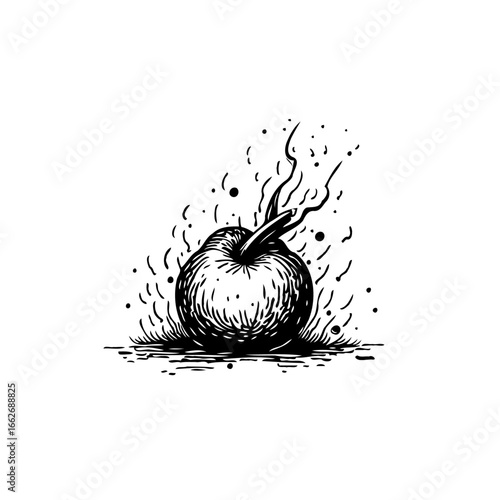 Detailed apple illustration showcasing artistic hatching techniques conveying freshness and rustic